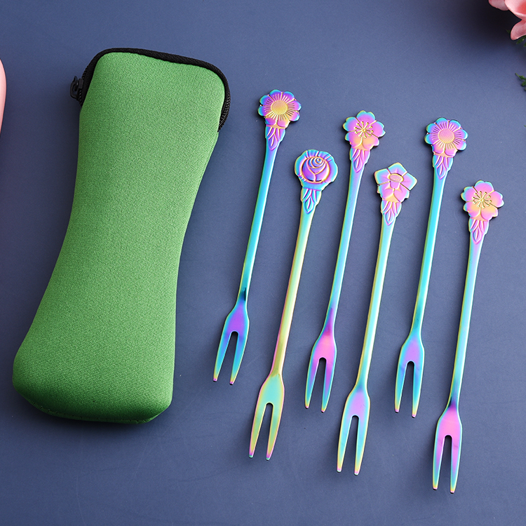 Stainless steel plating color flower fruit fork dessert fork for restaurant cafeteria home party