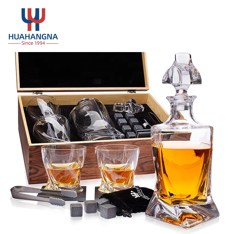 Hand Crafted Twist Liquor Dispenser Chilling Rocks Stones Scotch Bourbon Whiskey Decanter Gift Set for Birthday Anniversary