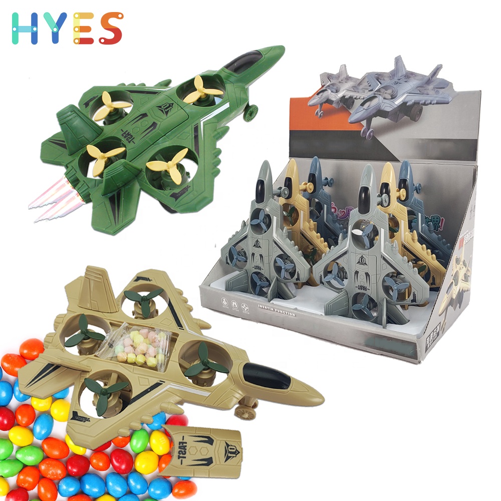 Huiye Fighter Aircraft Candy Toys Handheld Pull Back Function Plane Shape Candy Toys With Jelly Bean Kids Cool Model Toys Candy