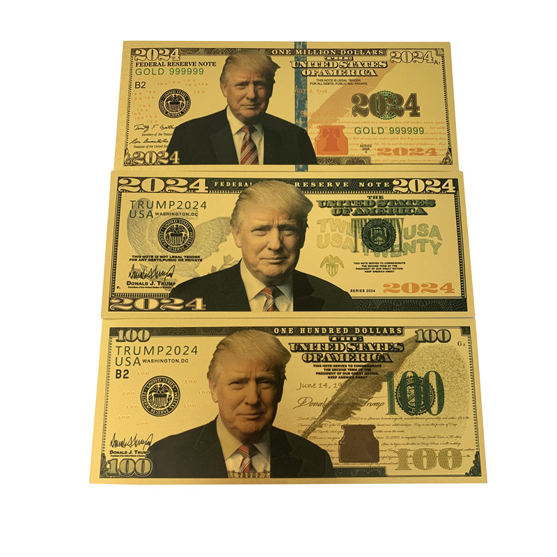 2024 New Hot sale 24k gold foil 2024 Donald Trump USA election banknote trump dollar bills