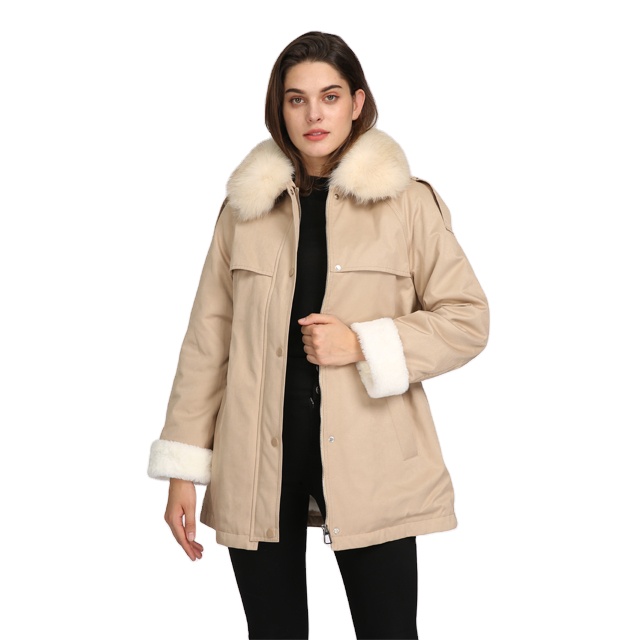 Customized warm faux fur collar ladies down plus size women parka jacket winter coat
