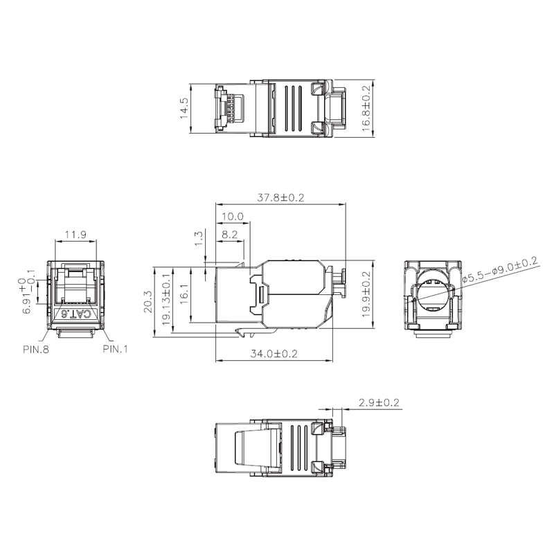 RJ45 Cat 6 Keystone Jack UTP инструмент 50u позолоченный уровень компонентов С Пылезащитным затвором