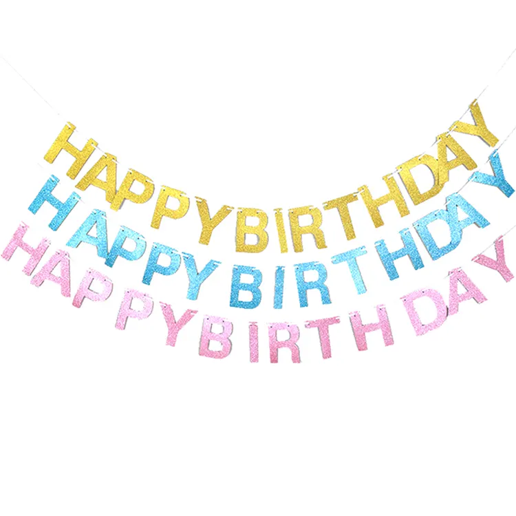 New Baby Party Decoration Cheap Paper Happy Birthday Gold Letter Banner Paper Bunting Happy Birthday Paper Banner