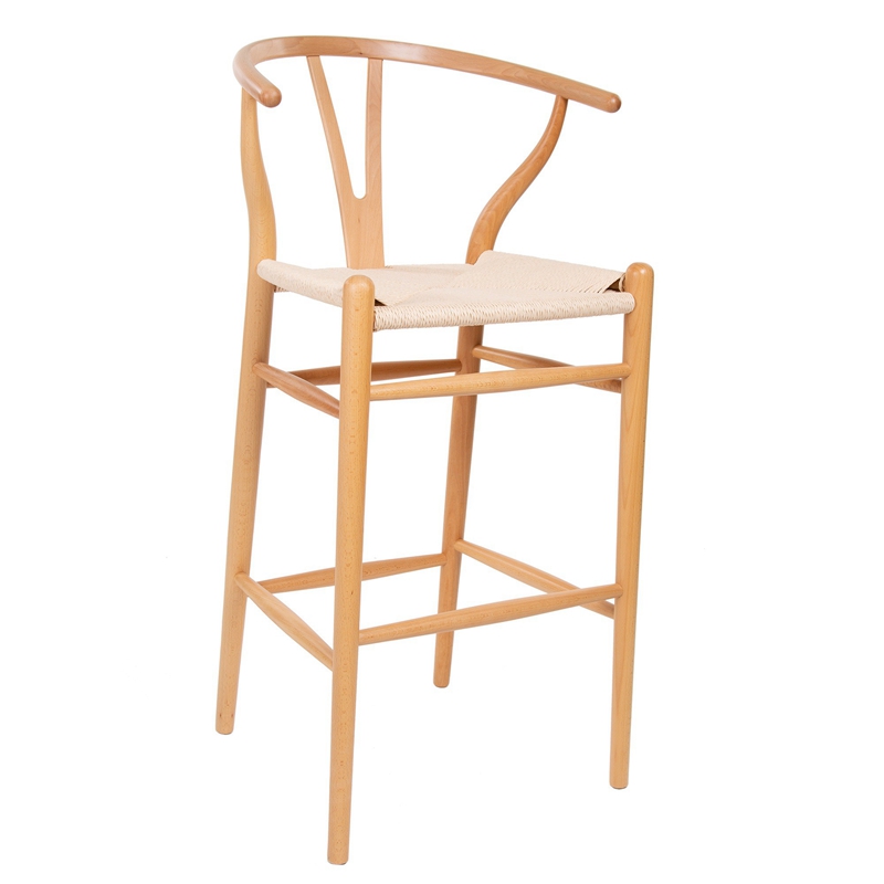 Wholesale Factory Ash Timber Wishbone Wooden High Bar Chair Dining Room Natural Rattan Dining Chair