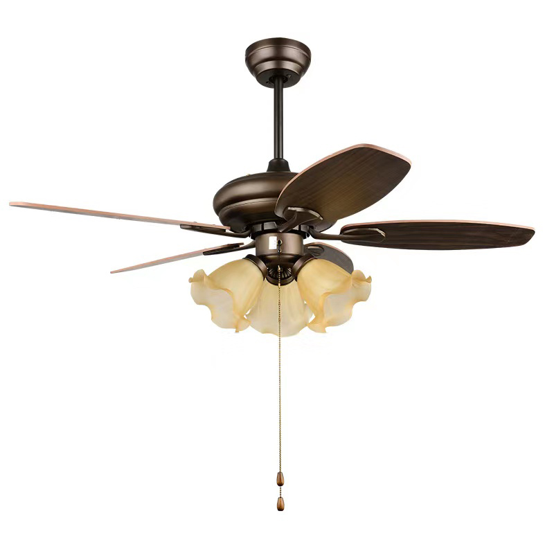 Industrial Fan Chandelier Retro Bar Restaurant with Ceiling Fan LED Remote Control Continental Wooden Fan Light