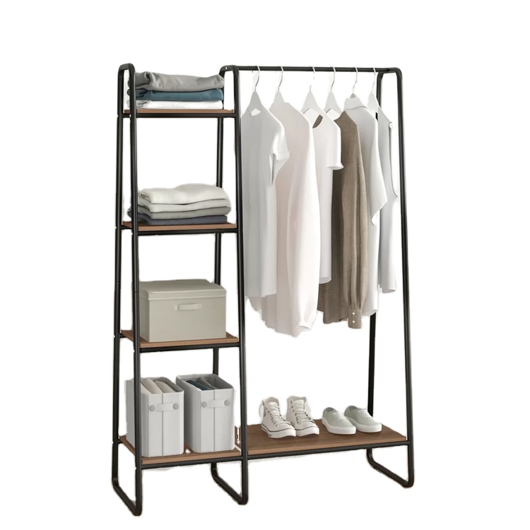 Multifunctional household wooden desktop steel frame four storey independent laundry rack