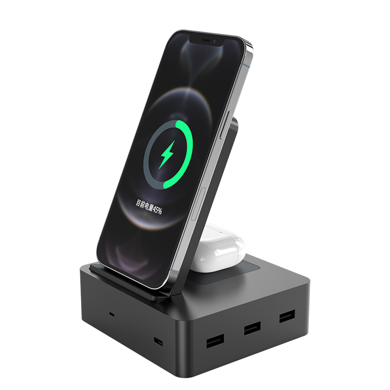 Обновленная Беспроводная Зарядная Станция 6 в 1 с выходом 3 USB A 1 USB C выход 15 Вт быстрая зарядная док-станция для Samsung S21