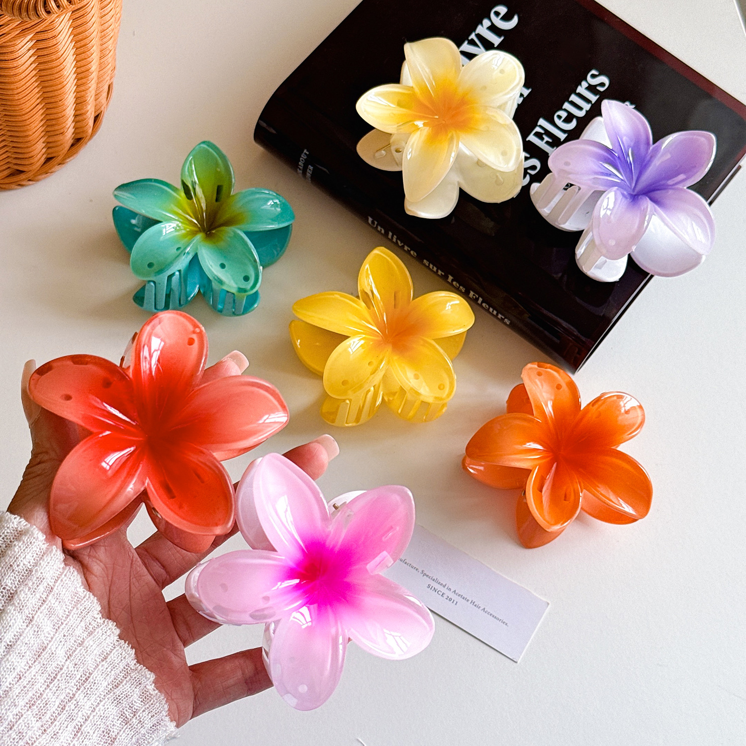 High quality Color hairpin 8cm acrylic flower hairpin Hawaiian style casual party girl hair accessories