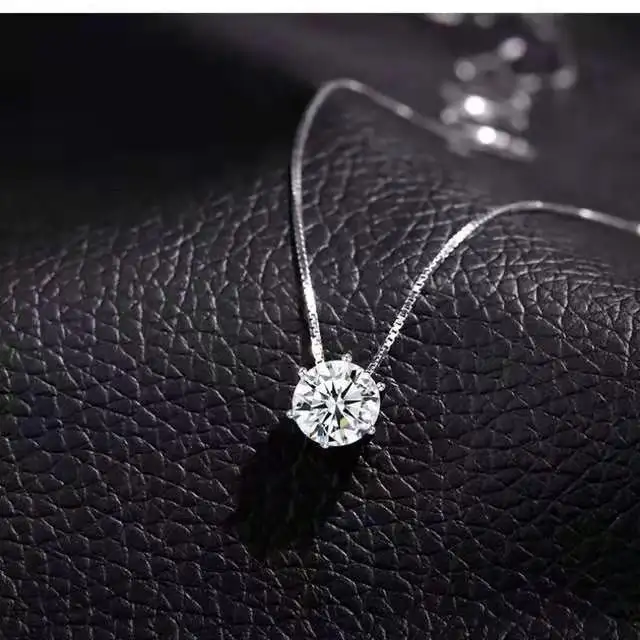 2021 Korean Shinny Jewelry 925 Sterling Silver Crystal Necklace Geometric Cubic Zirconia Round Pendant Necklace For Women