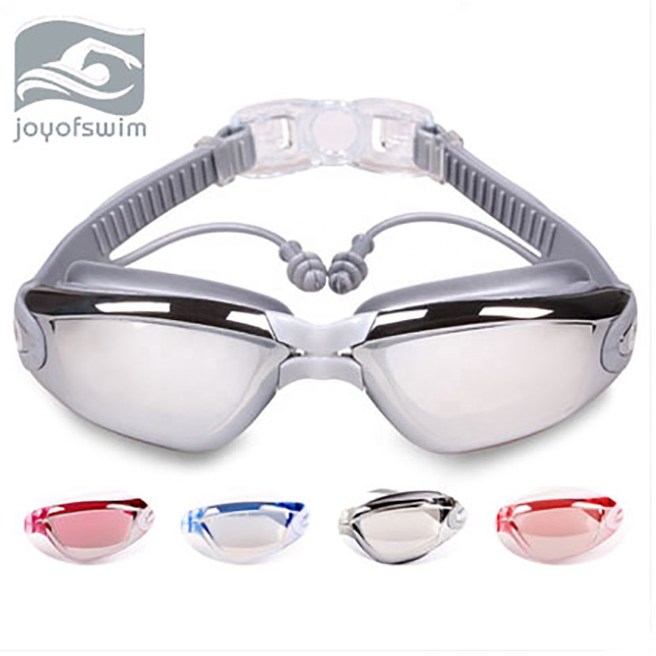 2024 Hot Sale Custom with Safety Earplugs UV protect anti-fog  waterproof PC lens colorful Adult swim swimming glasses