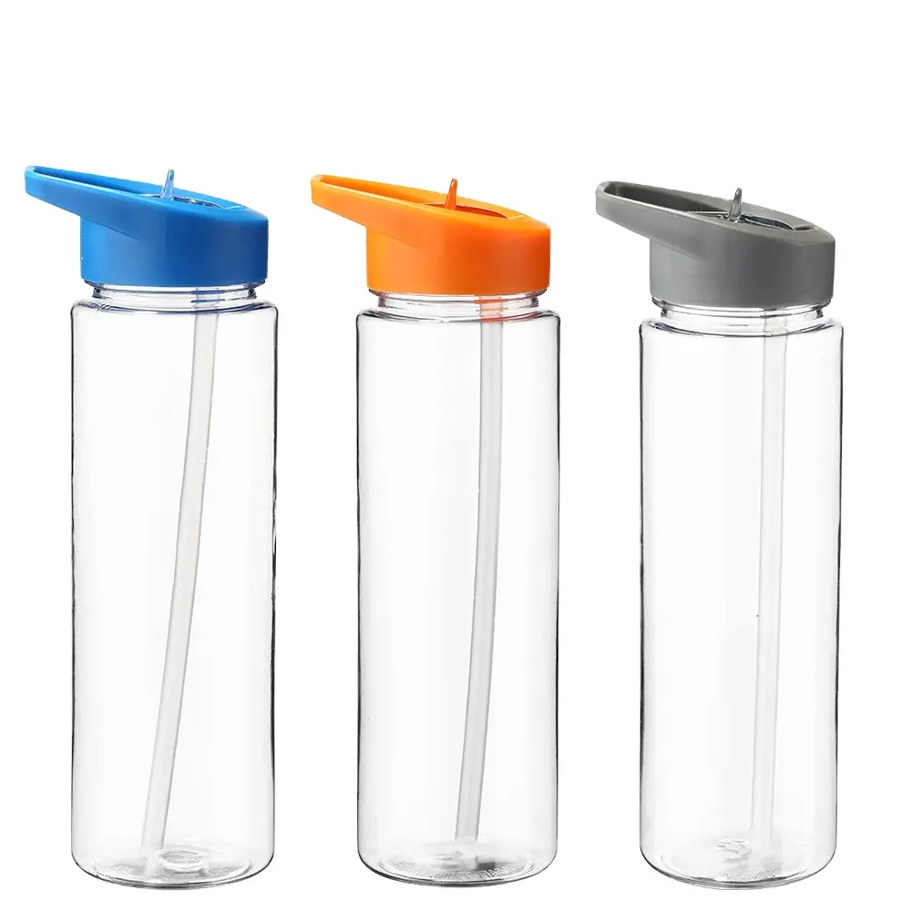 Plastic water bottle 750ml Sport wholesale bpa free clear plastic wholesale AS/SK material plastic water bottle with flip straw