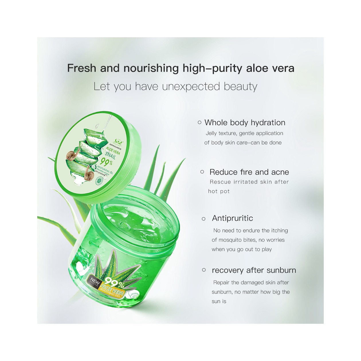 Private Label Refreshing Deep Hydration Smoothing Organic Snail Gel Avocado Moisturizing Aloe Vera Gel