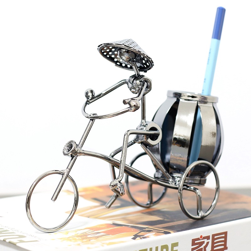 2021 new arrivel crafts iron three wheel pen holder home children room bedroom decoration Pencil Organizer Stand Container