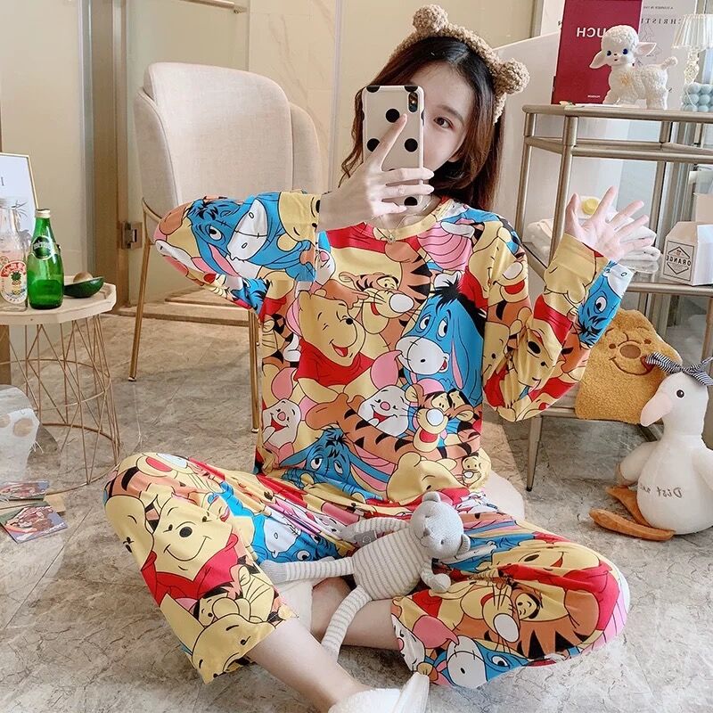 Leisure Summer Autumn Winter Outside Wear Lovely Leisure Bear Cartoon Home Suit Pajamas Female Long Sleeves Trousers