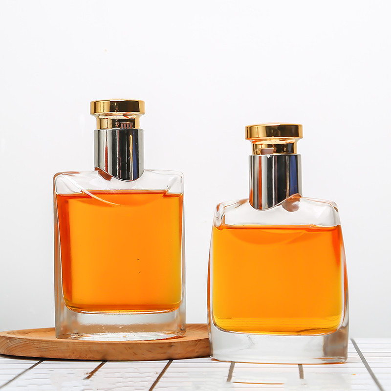 Luxury rectangle crystal white glass bottle 500ml 100ml small 125ml health wine glass bottles with gold cap