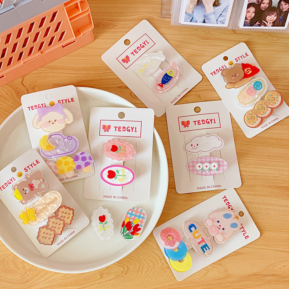 3 Pcs/Sets Hot Sale Cute Kids Hair Clip Sets Little Bear Simple Hairpin For Baby Girls Side Clip Acrylic Hair Grips Accessories