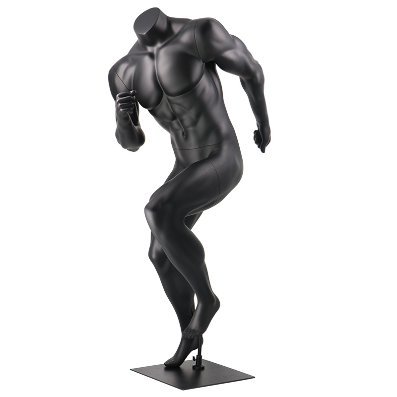 Running Male Athletic Headless Matte Black Sports Male Mannequins