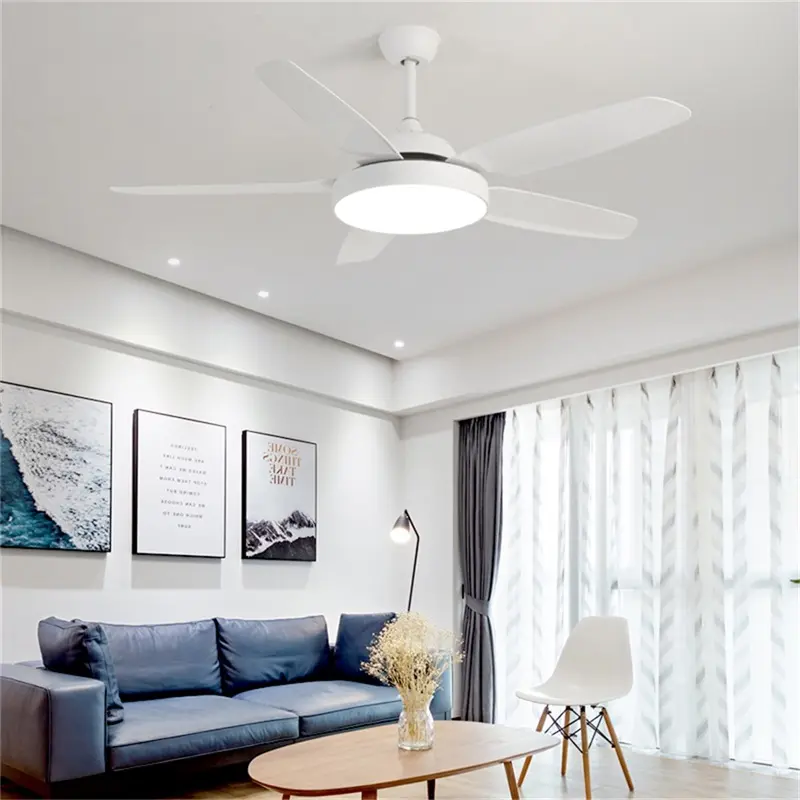 Retro Simple Ceiling Fan Lighting Remote Control with LED 52 Inch Lamp for Home Living Dining Room