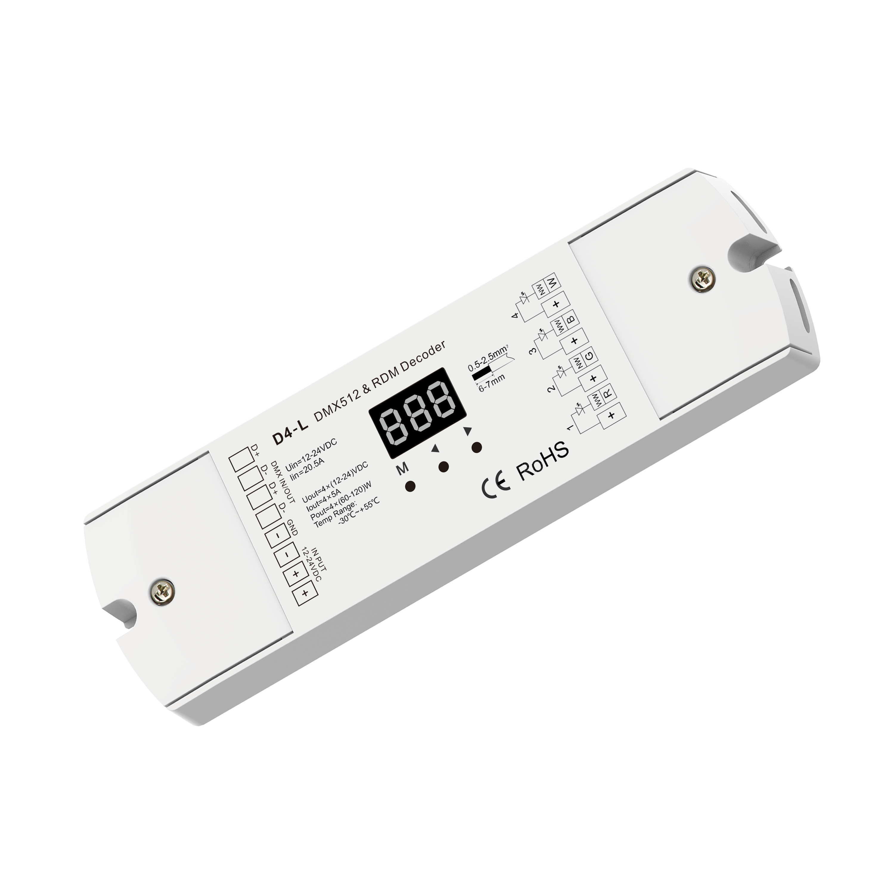 Skydance D4-L 4 канала постоянное напряжение 12-24VDC DMX512 RDM Декодер Цифрового цифровой дисплей светодиодный контроллер