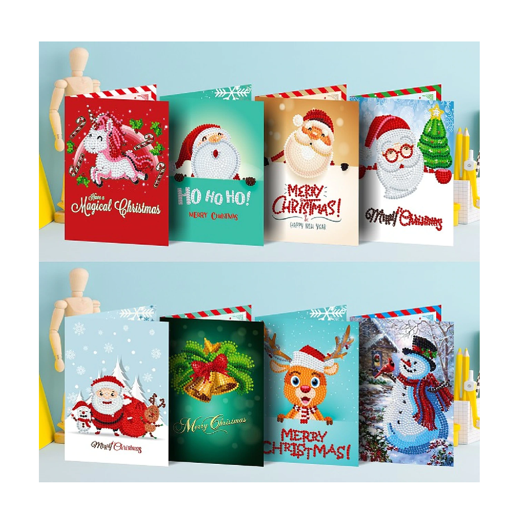 Full round cards Christmas Greeting Cards DIY 5D Diamond Painting handmade crafts for Christmas Gifts 8 pcs each set