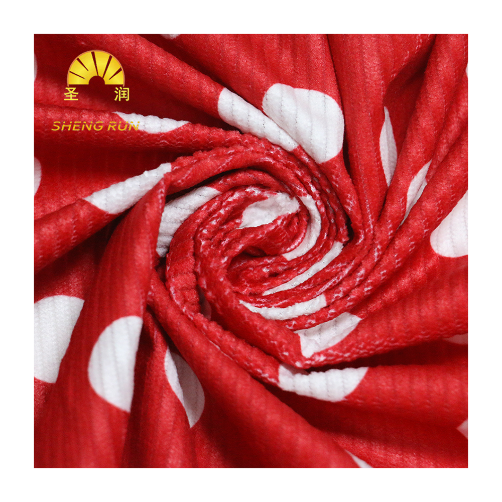 No MOQ Custom Fashion Polyester Red Stripes Digital Printing Knit Corduroy Fabric