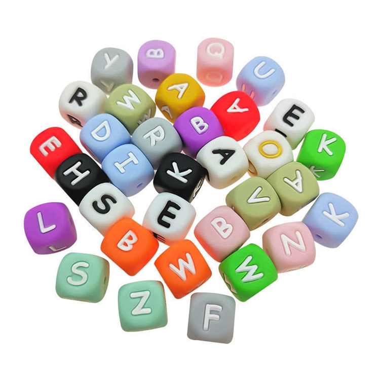 Customized letter silicone other loose beads solid color square beads for diy jewelry making