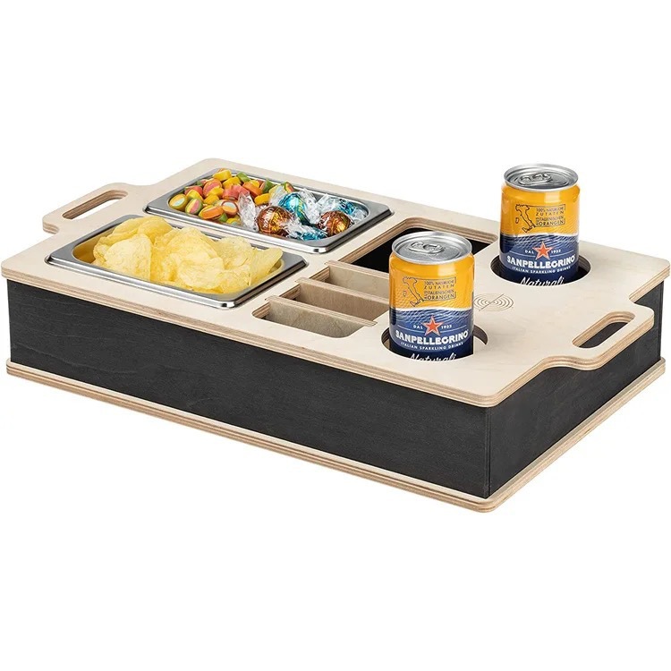 Snacks and Drinks Storage Box Living Room Fruit And Melon Seed Snack Tray Wooden Creative Couch Cup Holder