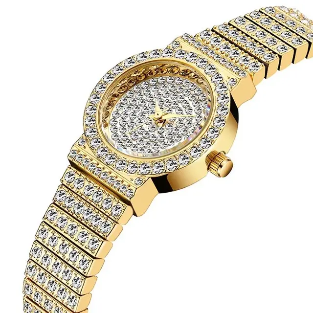 Unique Products Luxury Brand Diamond Watch Women Waterproof Analog 18K Gold Classic Iced Out Watch