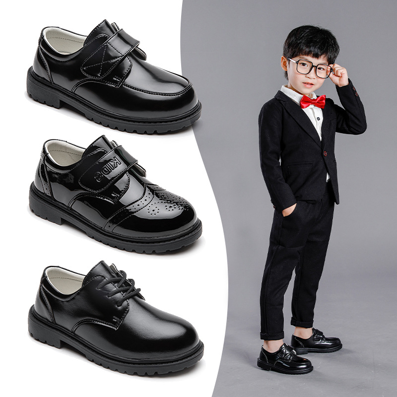 2021 High Quality Anti-slip And Flat Children's Dress Shoes For Boys Low MOQ Kids Black Leather Lace Up Student School Shoes