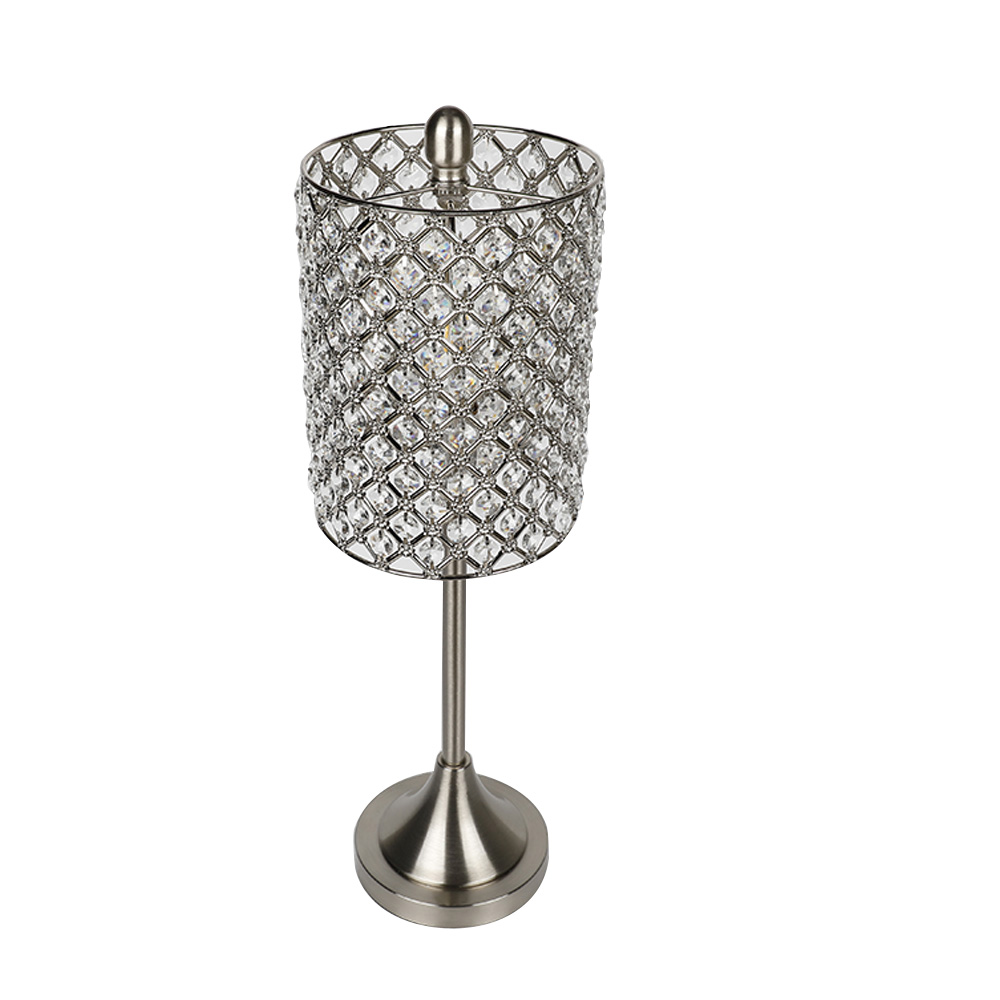 Metal Shade with Crystal Beads Brushed Nickel Finish Table Lamp Desk Light Living Room Bedroom
