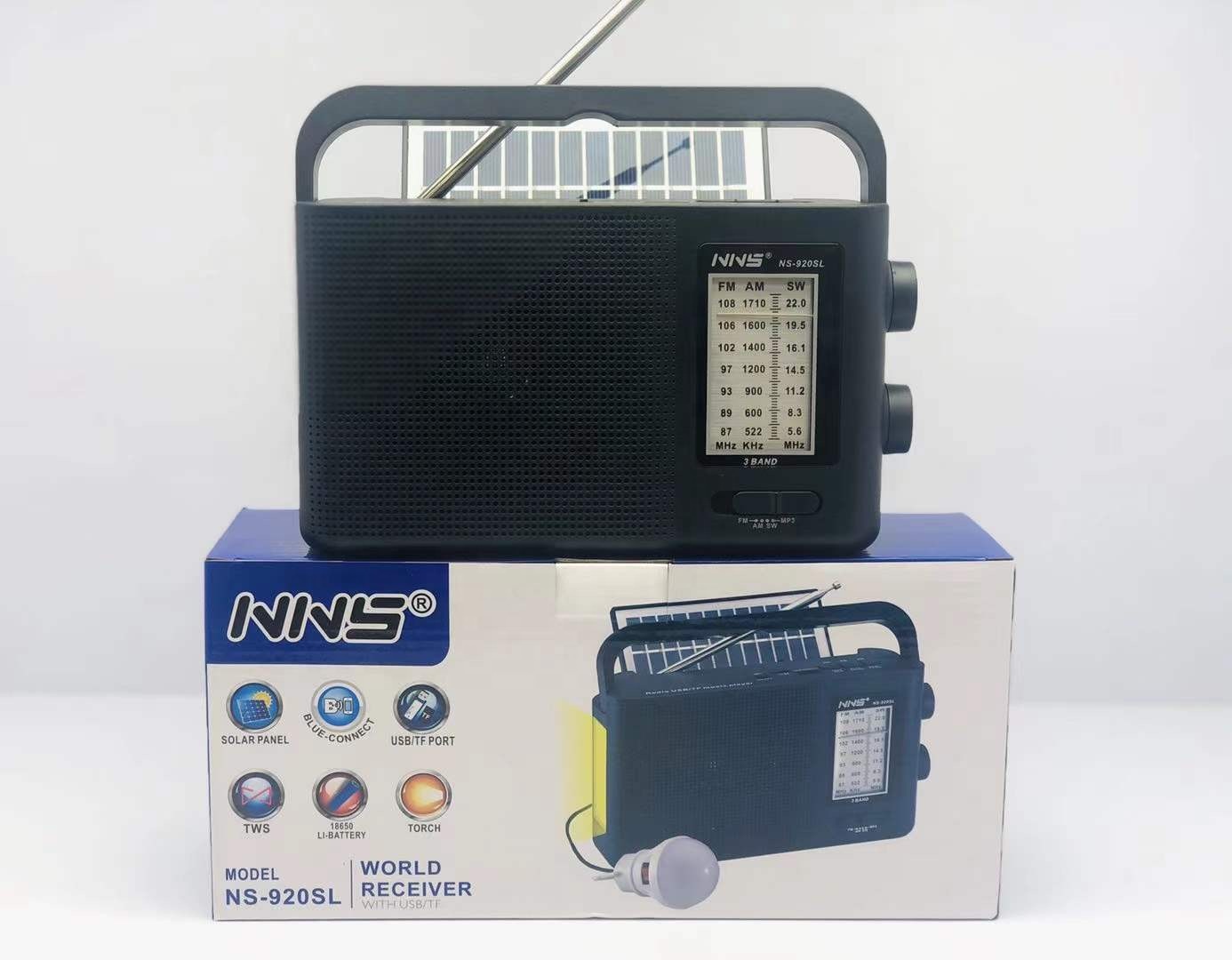 NNS 920SL FM AM SW 3 диапазона перезаряжаемое радио со светом с USB SD TF Mp3 с солнечным портативным радио