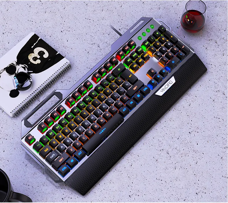 New cool USB mechanical game keyboard 12 LED light RGB one key double mode blue switch optical wired keyboard