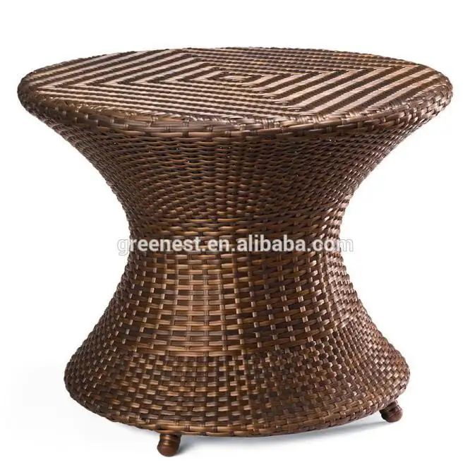 all weather wicker outdoor glass top round side table