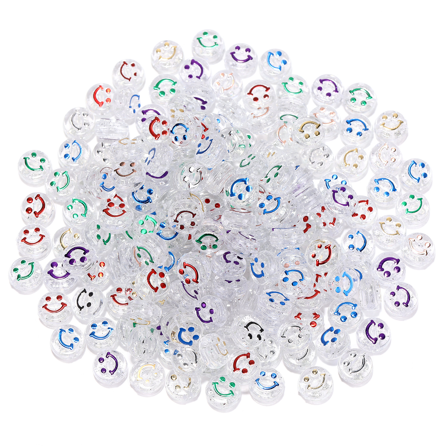 100pcs/pack Acrylic Transparent Green Onion Pink Color Smiley Beads 10MM DIY Jewelry Accessories Loose Beads