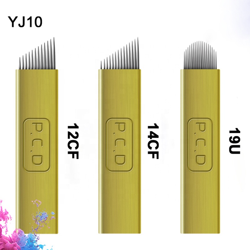 Одноразовые стерилизованные микролезвия из нержавеющей стали PCD 12CF 14CF 19U для перманентного макияжа бровей губ PMU иглы для микроблейдинга