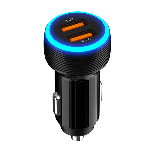 Круглый светодиодный дорожный двойной USB-адаптер, универсальный автомобильный Usb-адаптер для мобильного телефона с 2 портами, автомобильное зарядное устройство, 12 В Автомобильное зарядное устройство для мобильного телефона