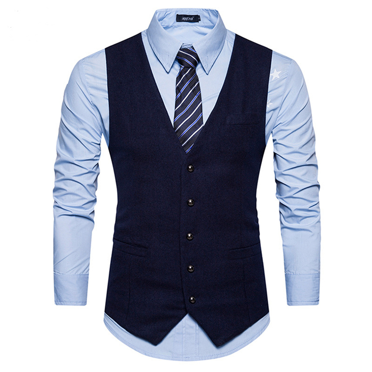 Formal Men Vest Waistcoat Casual Solid Suit Vest Men Single Breasted Cotton Chalecos Hombre