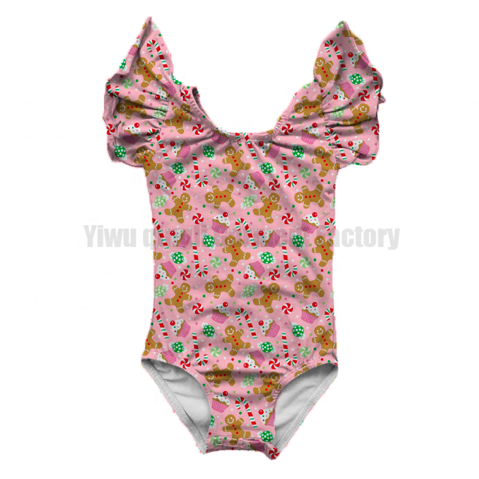 Red Candy Cane Ruffle Flutter Sleeve Leotard Baby Fall Christmas Holiday Toddlers Girls Leotards With Snaps