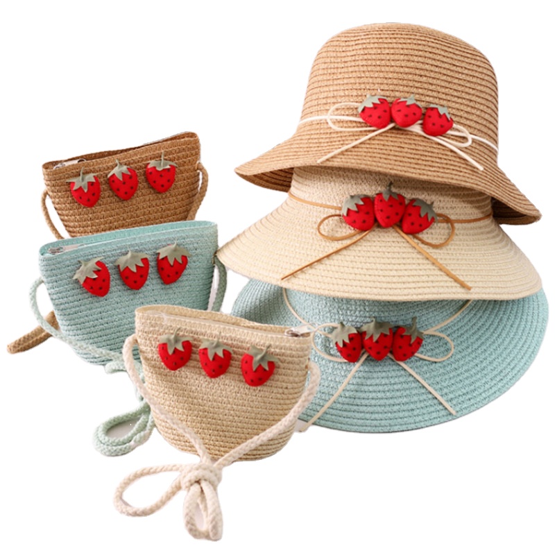 Summer Kids Girls Large Brimmed Fruit Print Sun Hat Baby Princess Bucket Cap Children's Accessories