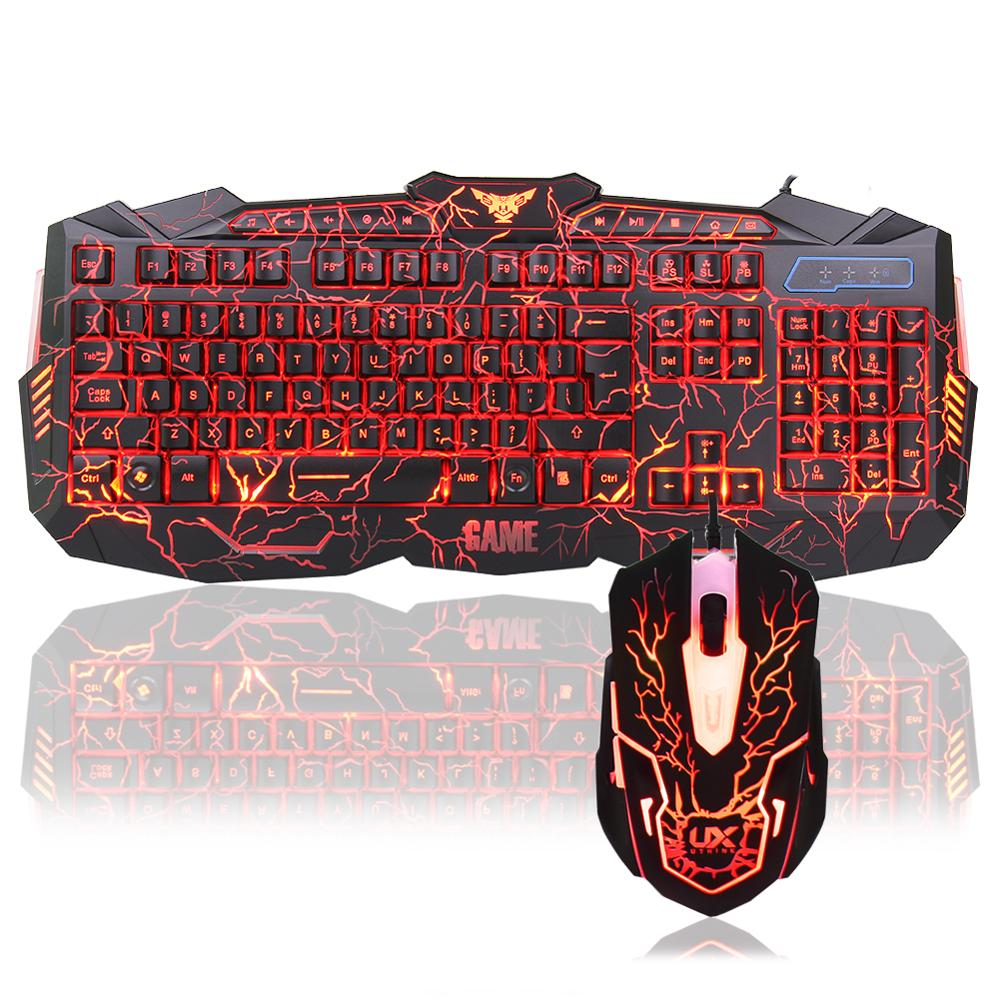 OEM LED Трехцветная подсветка трещина ПК компьютер USB игровая клавиатура и мышь комбо