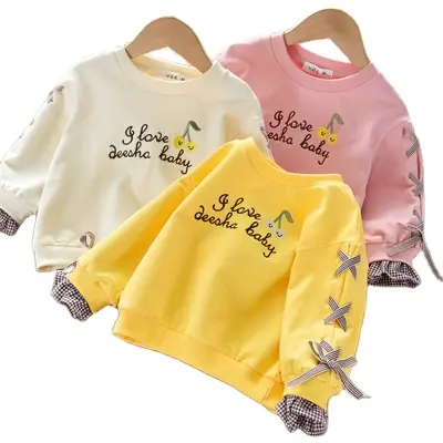 IHJ3461 новые Весенние футболки с длинными рукавами и вышивкой для девочек детский хлопковый топ, детская одежда