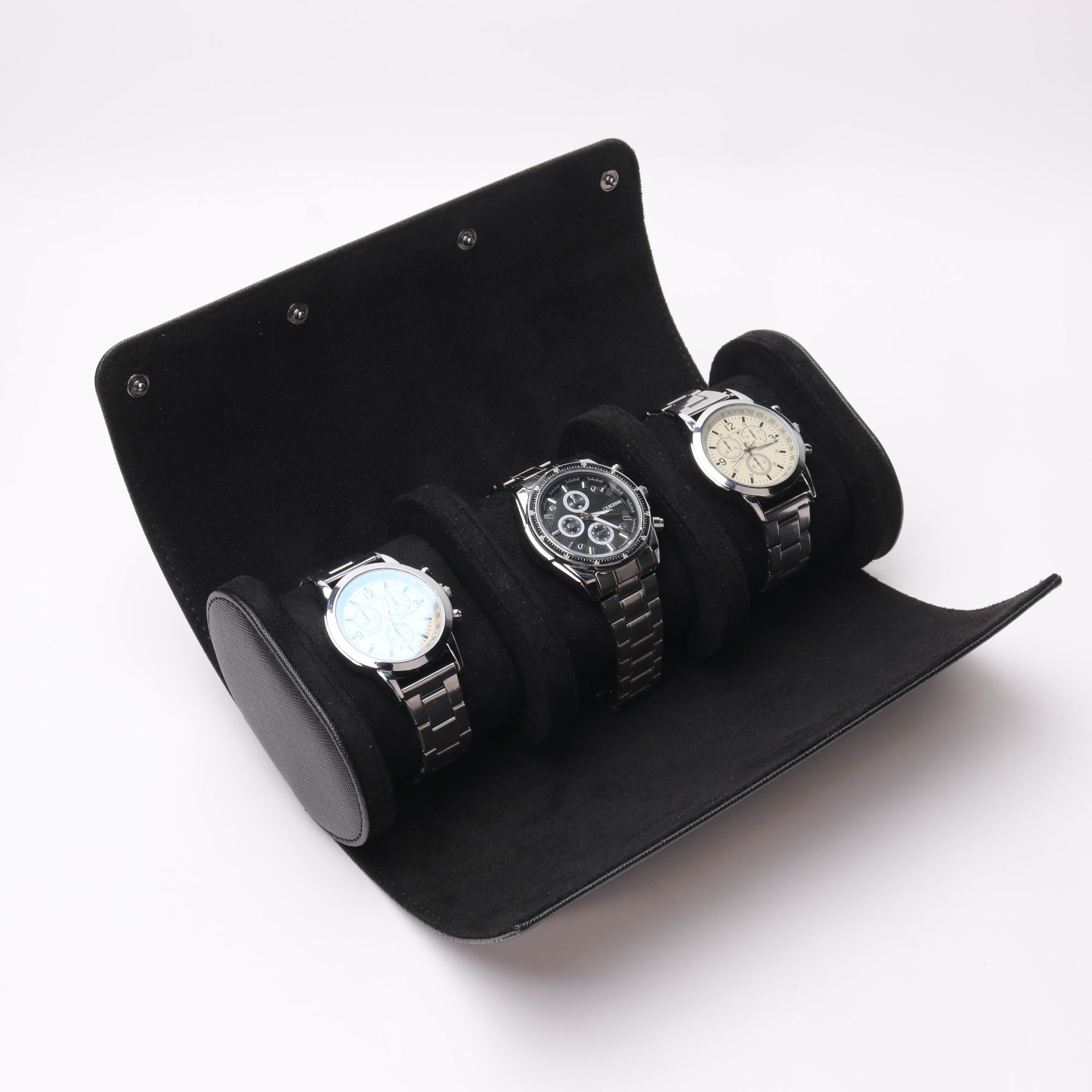 Wholesale 3 Slots Round PU Watch Box Leather Portable Watch Boxes & Cases