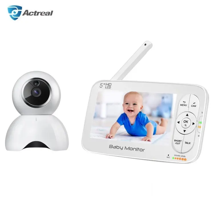 Factory Wholesale Multi-Language Temperature Sensor Feeding Reminder Night Vision 720P HD 5 inch Video Babyfoon Camera for Moms