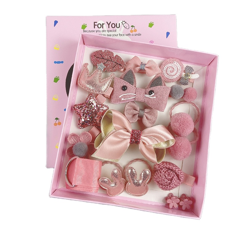 2021 Children kids gift 18pcs elastic girls ties hair clip hairband set hair accessories box packaging