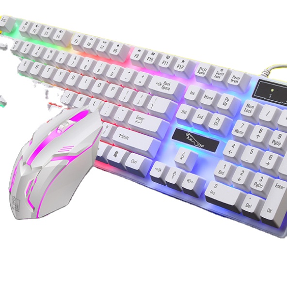 Wired luminous keyboard and mouse set USB rainbow suspension backlit mouse and keyboard