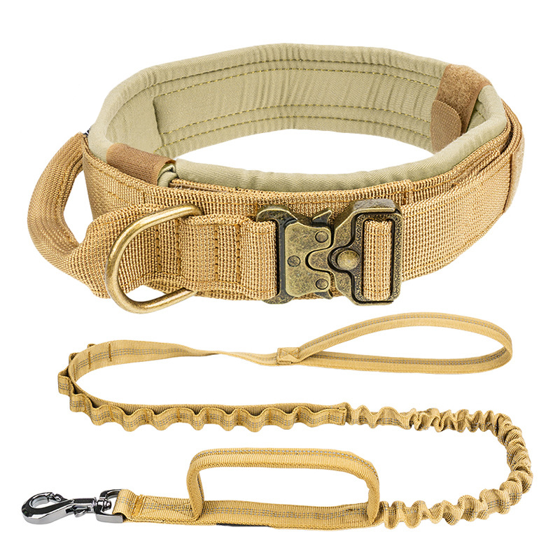 Custom Logo Printed Neoprene Padded Retractable Military Tactical Dog Collar Leash Set With Handle