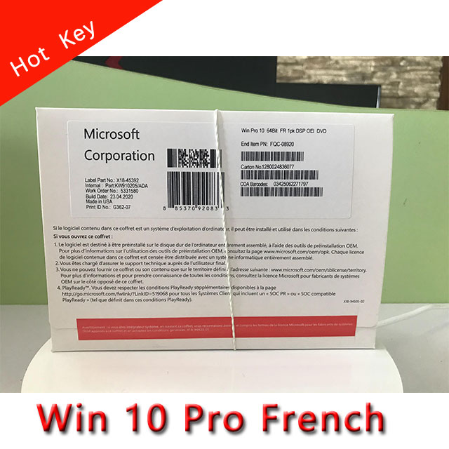 Windows 10 professional Win 10 pro Французский язык OEM dvd полный пакет стабильная поставка DHL Бесплатная доставка