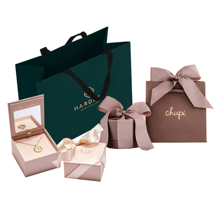 Custom Printed White Cardboard Ribbon Boutique Jewellery Packaging Luxury Gift Shopper Shopping Paper Jewelry Bags
