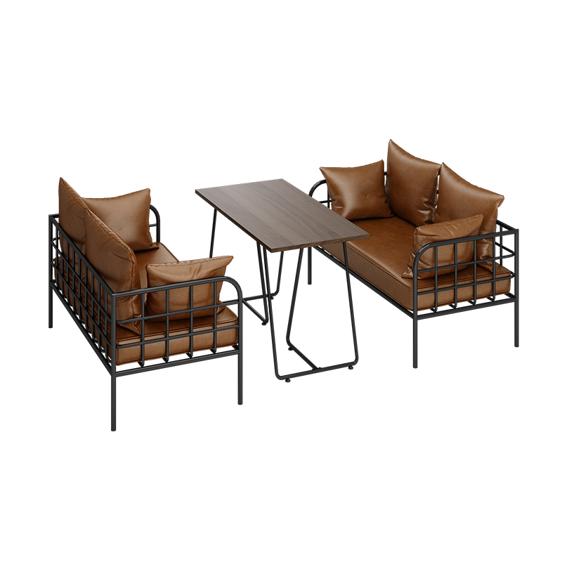 Modern upholstered french dining leather dining table and chairs metal leg arm luxury sofa chair faux leather dining chair