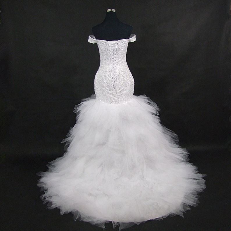 Good Quality Popular Elegant ladies beautiful mermaid dresses plus size Lace long bridal off shoulder wedding dresses